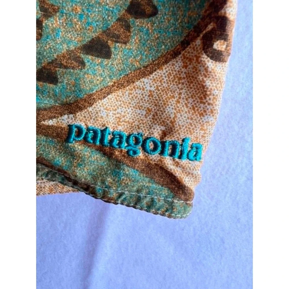 Patagonia‎ Mens Board Shorts Floral Print Tan/Teal Swim Trunks Size 34